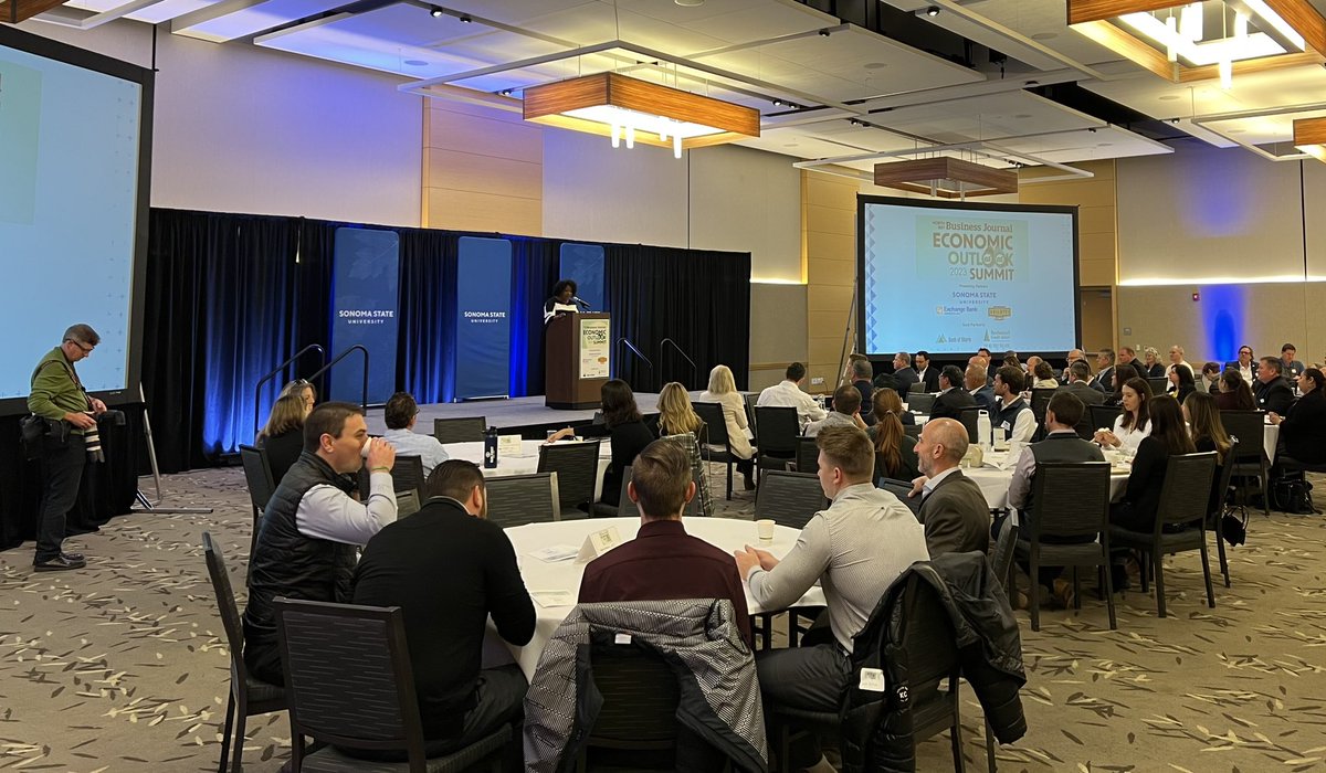 RIOPEREZ's tweet photo. @SSU_1961 @NBBJ Economic Outlook. @SSU_Alumni is part of the answer to workforce challenges facing our region and state. #Nomarising https://t.co/2TrEhdL8bz