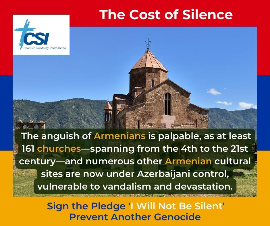 The anguish of Armenians is palpable, as at least 161 churches—spanning from the 4th to the 21st century—and numerous other Armenian cultural sites are now under Azerbaijani control, vulnerable to vandalism and devastation. Sign the pledge: linktr.ee/csi_humanrights
#SaveKarabakh