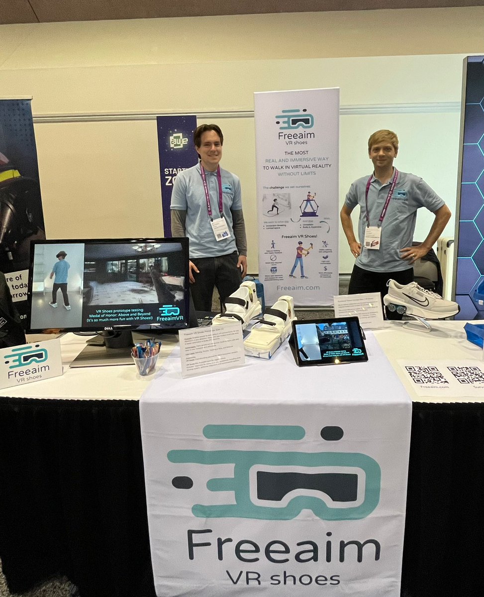 We're pleased to showcase Freeaim VR Shoes and other innovations at #AWE2023 for the first time. If you are attending, come see us at Booth 46.

#vr #awe2023 #vrtraining #vrgaming #vrlocomotion #virtualreality #startups