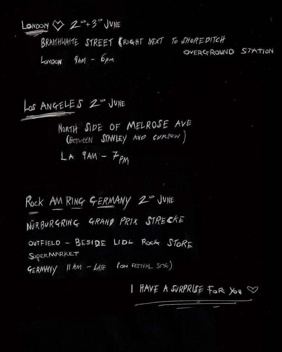 I HAVE A SURPRISE FOR YOU. TOMORROW.  DITCH ALL YOUR PLANS N GO TO THESE LOCATIONS. HEAR IT FIRST. 🖤