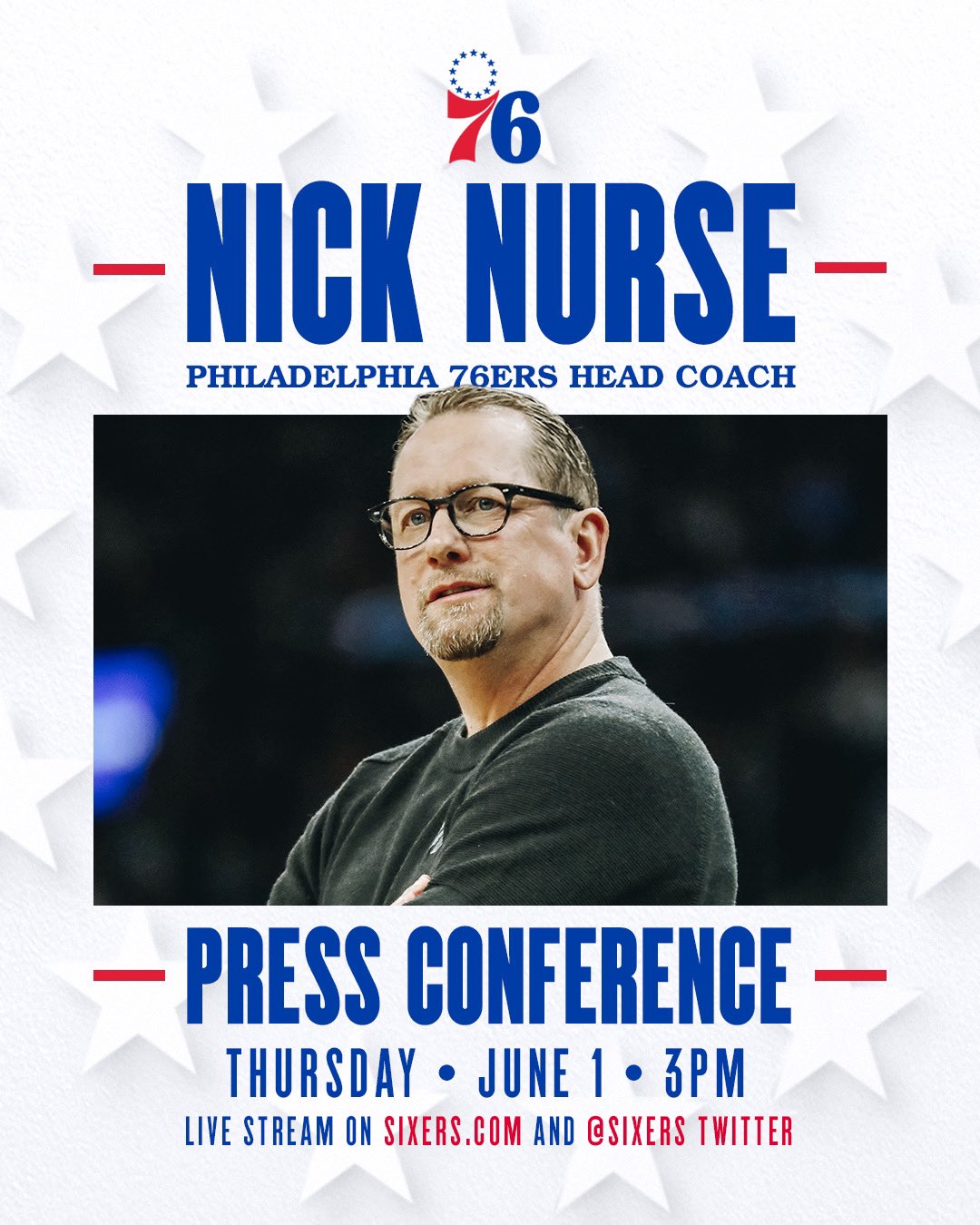Philadelphia 76ers on X: 🎙️ watch coach Nick Nurse's press conference LIVE  today at 3 PM on  and Sixers twitter.   / X