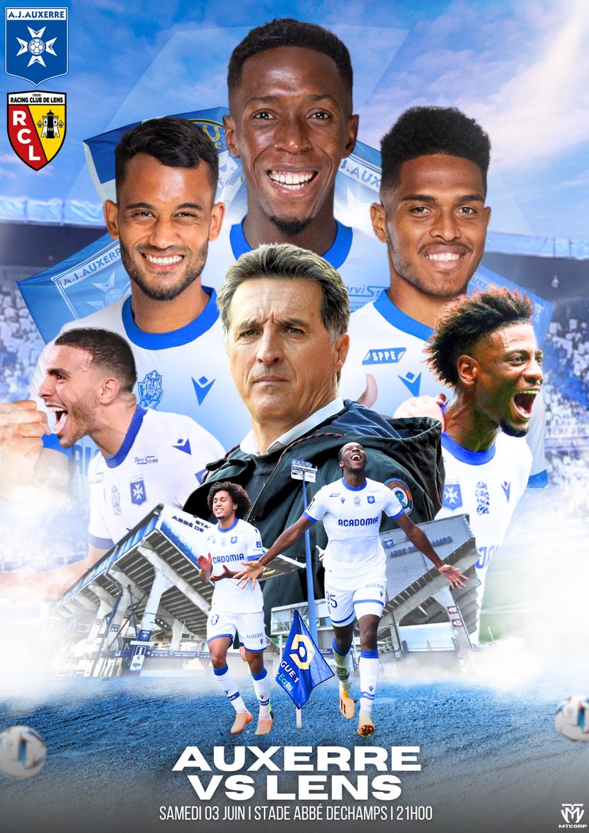 mt_corp_'s tweet photo. 𝘾𝙊𝙉𝘾𝙀𝙋𝙏 ����𝙅𝘼 🆚  𝙇𝙀𝙉𝙎   

DERNIER MATCH DE LA SAISON ⚔️ 🔵⚪️

Plus la bataille est difficile, plus la victoire est belle ! 🙌🏼

DISCORD AJ’FAN : https://t.co/Yr4A2z3upW

#TeamAJA #AJARCL #LIGUE1 #Aja https://t.co/H8GnAgzQGh