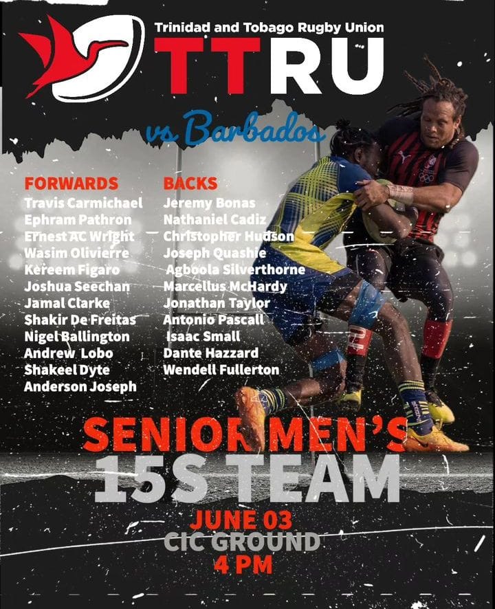 🇹🇹 The Trinidad and Tobago Rugby Union (TTRU) will be Barbados Rugby Football Union this Saturday (June 3rd) at the CIC grounds in St. Clair, POS. 🏉

Take a look at the TTRU’s Senior Men's 15s team to represent T&amp;T in the match 📲