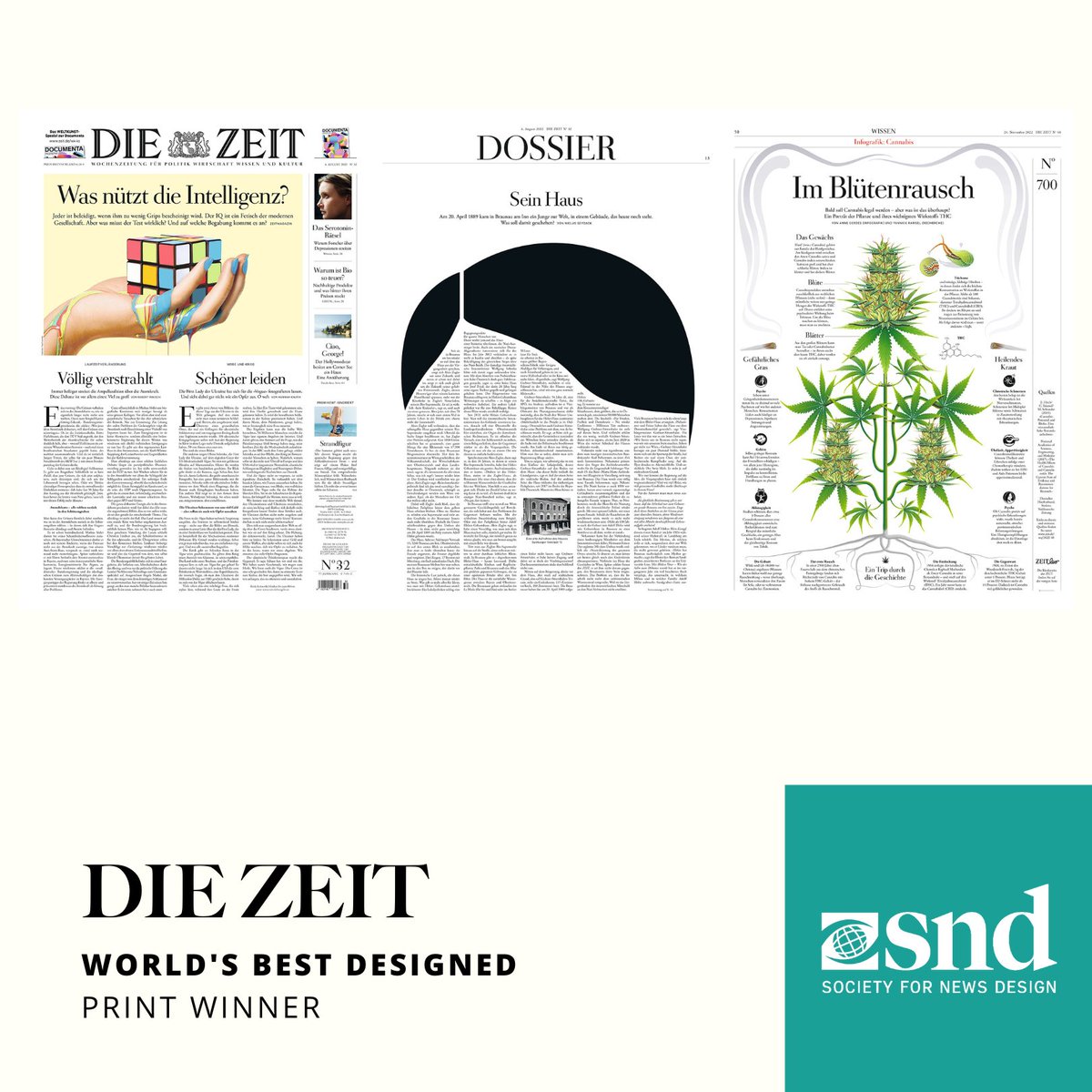 🏆 Congratulations to @DIEZEIT on being named World's Best Designed Newspaper in the Best of Print News Design competition. #SND44