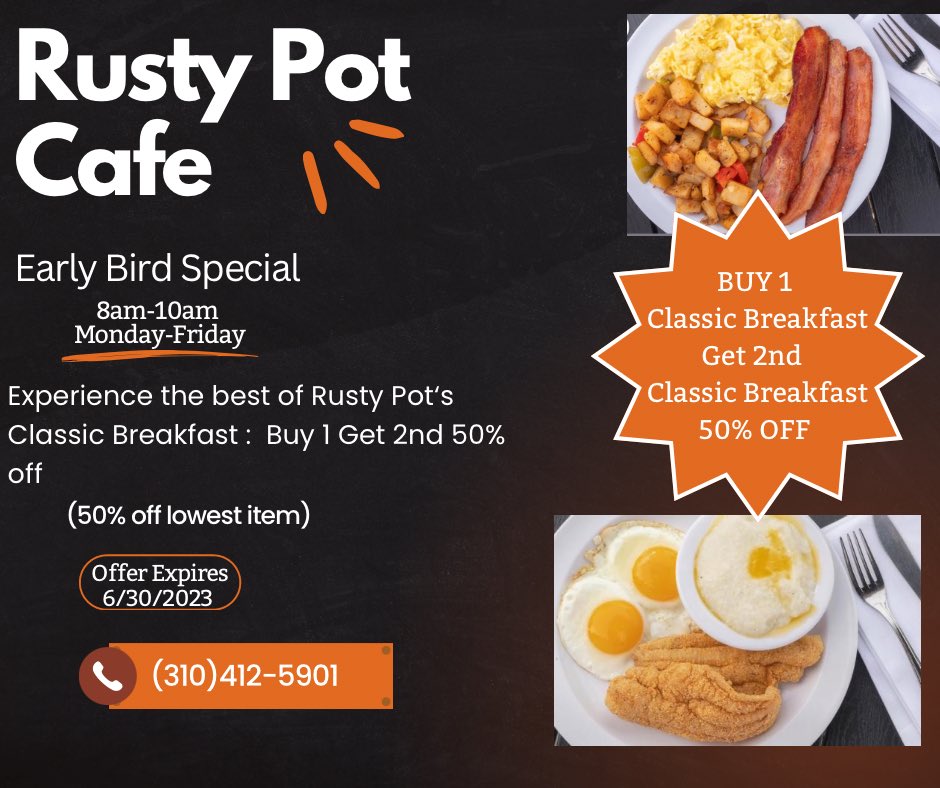 Early Bird Special! #breakfastininglewood #breakfastinlosangeles  #keithlee #delicious #trending #brunch #breakfastpotatoes #bacon #tasty #breakfast #bestbreakfastlosangeles #rustypotcafe #friedchicken #catfishbreakfast