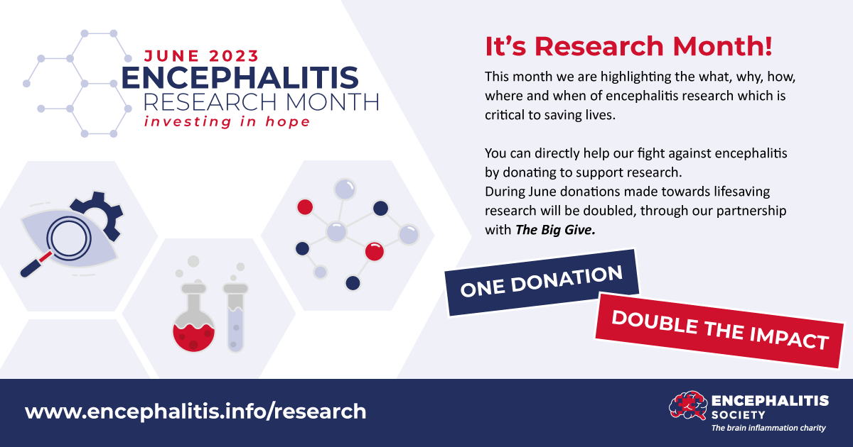 June is #EncephalitisResearchMonth and this month you can make a donation to @encephalitis to support research into this potentially fatal condition, and that donation will be DOUBLED via The Big Give.