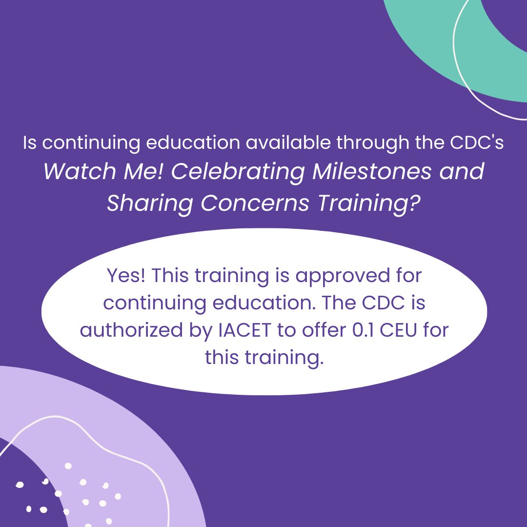 Click the link below to start earning your CEU credit through the CDC's Watch Me! training today!
cdc.gov/ncbddd/watchme…
#LTSAE #MilestoneMonday #ChildDevelopment #EarlyIntervention