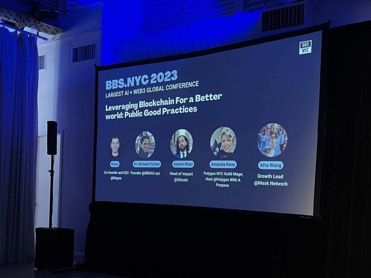Learning about how to leverage blockchain for a better world from brilliant minds from <a href="/MagnaInt/">Magna International</a>, <a href="/db_dao/">DBDAO.xyz</a>, <a href="/gitcoin/">Gitcoin</a>, @0xPolygonLabs, and @realMaskNetwork 🤩

#BBSNYC #OortOrbit