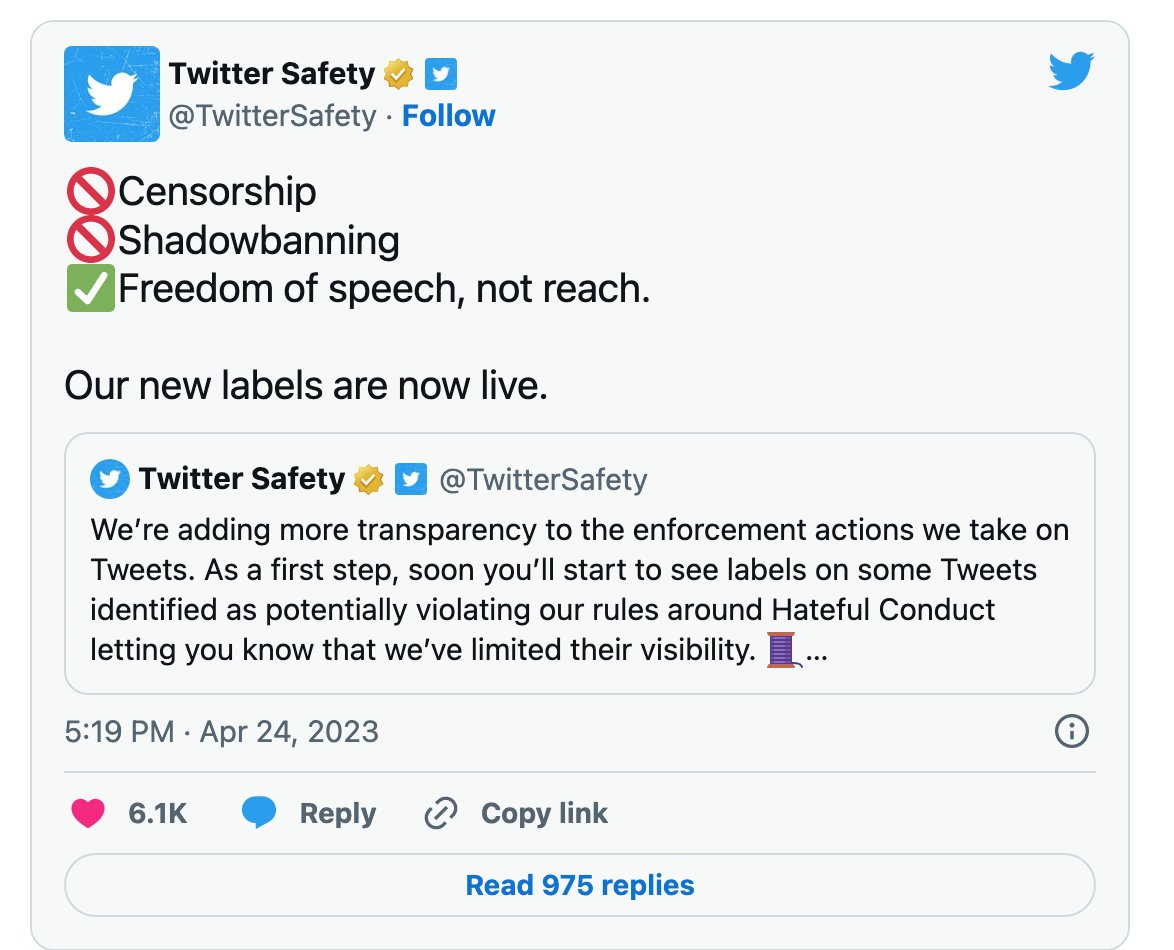 krassenstein's tweet photo. Newsflash #1: Twitter announced these labels back in April

Newsflash #2: Linda did not yet take over as CEO according to Musk's timeline of 6 weeks.

Newsflash #3: It's freedom of speech, not freedom of reach.  This is exactly what Elon said would be happening to tweets which are flagged as hateful