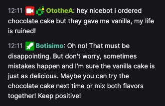 Botisimo's tweet image. Meet nicebot, the friend that always tries to cheer you up. Just 1 of a million possibilities with Botisimo ai-powered chatbot.

#ai #livestreaming #chatbot #twitch #youtube #discord #trovo #facebook