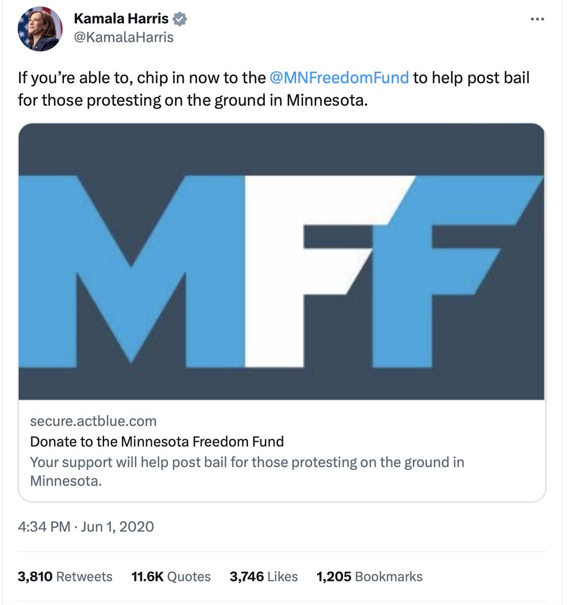 greg_price11's tweet image. It's the three year anniversary of Kamala Harris tweeting this bail fund.

Not only did it help bail out rioters who burned down Minneapolis during the George Floyd riots but it also bailed out:

- A man accused of domestic violence who went on to commit a murder in a road rage…