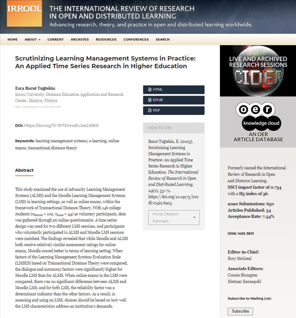 New SSCI publication alert! 💪😎
"Scrutinizing Learning Management Systems in Practice: An Applied Time Series Research in Higher Education" 👇👇irrodl.org/index.php/irro…