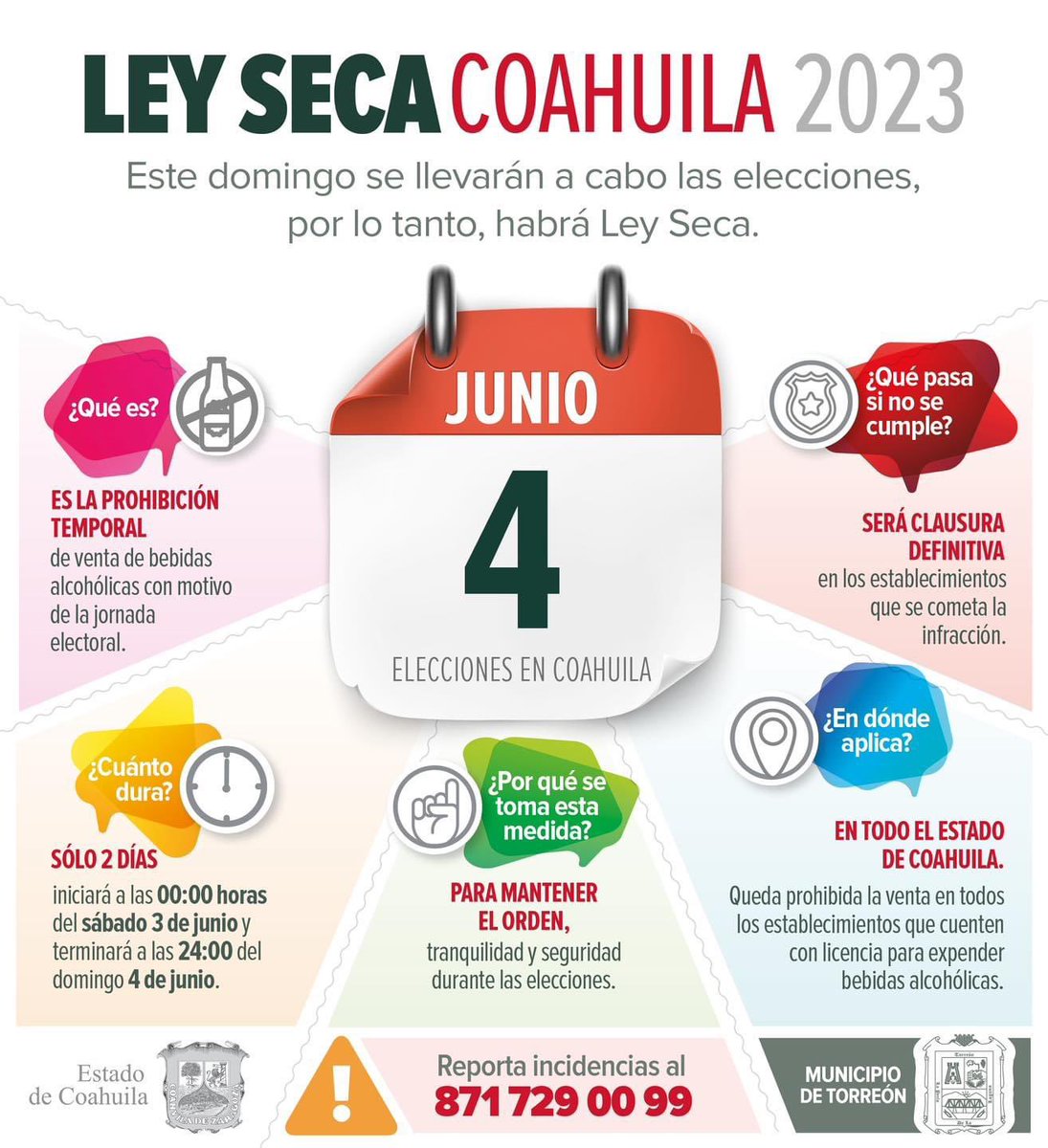 Ley Seca Coahuila 2023

Esta disposición tiene una extensión temporal de 48 horas, a partir de las 00:00 horas del sábado 03, a las 24:00 horas del domingo 04 de junio. 

Y el quebrantamiento total o parcial a esta disposición será causa de clausura definitiva de establecimientos