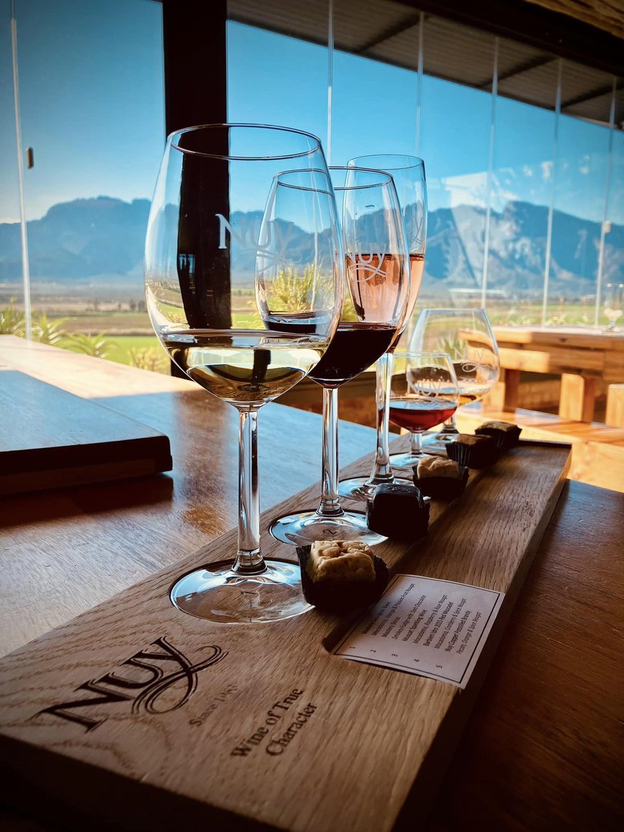 #NuyWinery Wine and Nougat pairing – a party in your mouth at R150 for a 5 wine and nougat pairing at Nuy on the hill tasting room & sales.

#WineOfTrueCharacter #WineAndNougat #WinePairing #ThirstyThursday #Wine #Nougat