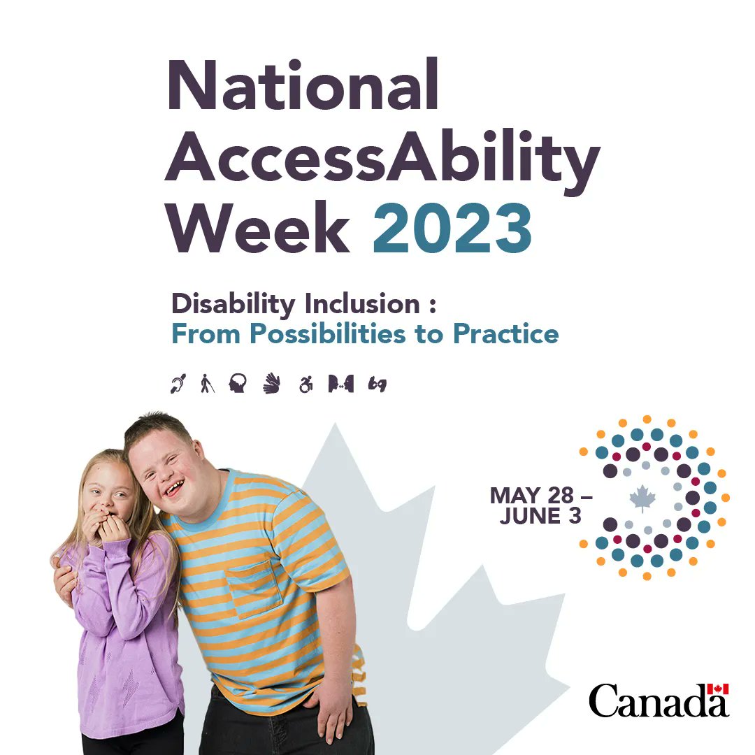 AutismCanada's tweet photo. It’s National AccessAbility Week! A perfect time to put the spotlight on accessibility and inclusion in Canada. Join the conversation and consider how you can be an ally to persons with disabilities. https://t.co/z6Llc8dOeI #NAAW2023 #FromPossibilitiesToPractice https://t.co/HZPQoBN2Y9