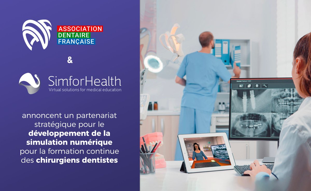 📣[Breaking News] SimforHealth est ravie de vous annoncer son partenariat avec l’@adfasso pour le développement de la simulation numérique pour la formation des chirurgiens-dentistes ! Plus d'infos : simforhealth.fr/association-de…