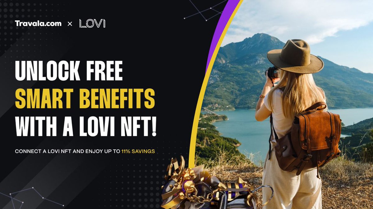 We’re thrilled to partner with <a href="/ProjectLovi/">Project LOVI</a>🤝

<a href="/ProjectLovi/">Project LOVI</a> provides physical utility for digital assets, and what better way to do than than via travel!✈️

Connect your #LOVINFT to Travala today and enjoy up to 11% in travel savings🏨

Activate benefits👇
bit.ly/3ozYRES