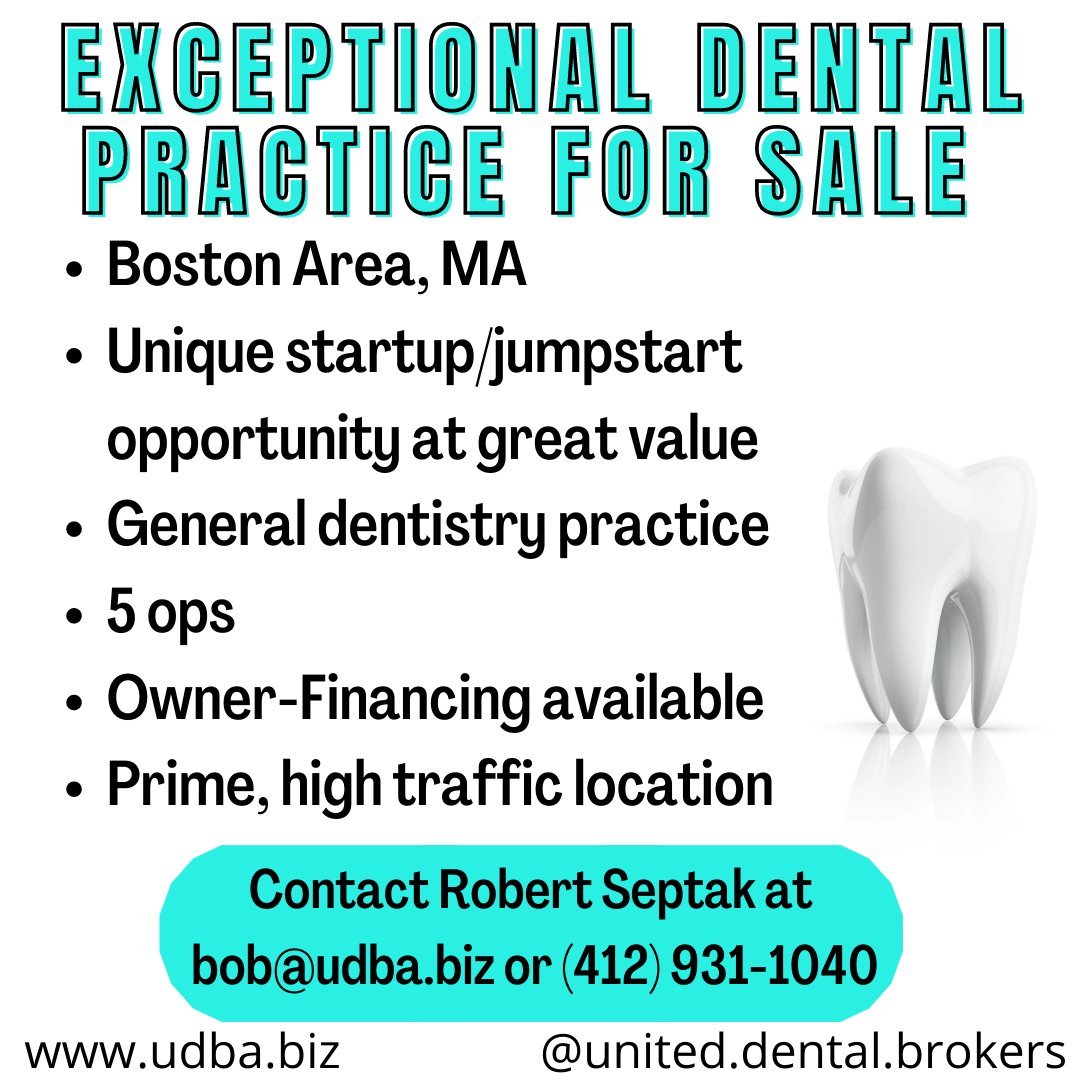 NEW! Fantastic practice available near Boston! Owner financing available! #dentist #dentistry #dentaltransitions #dentalbrokerage #dentalbrokers #dental #dentists #dentalpractice #dentalpracticemanagement