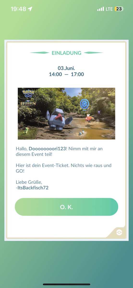 Thank you @ItsBackfisch72 for the Ticket 🎟️🔥

#PokemonGO #PokemonGOApp