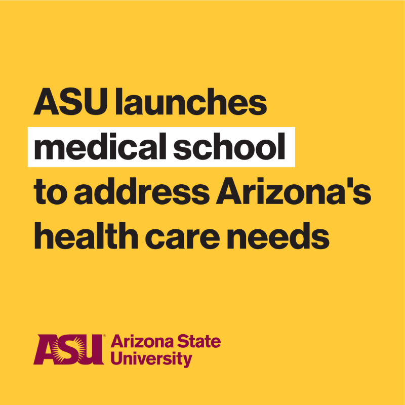 ASU's tweet photo. 📢 #BREAKINGNEWS: ASU unveils School of Medicine &amp; Advanced Medical Engineering, set to transform healthcare education in our state. Addressing Arizona's low health system rankings &amp; nursing shortage, ASU strives to enhance health outcomes. 
Visit for details: