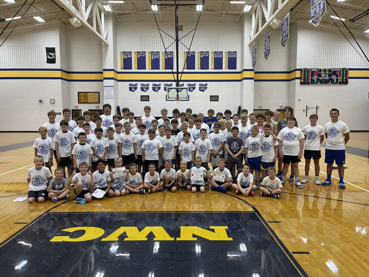 bhammons30's tweet photo. It was a great week of camp! It’s alway great to bring in &amp; work with future Lancer players! Congrats to our Hot Shot, Made FT’s, and Camper of the week winners for each grade! Also a special thanks to @FirstFedVW for sponsoring our camp shirts again this year! #LancerPride #TTTB https://t.co/mO5TbSbkzl