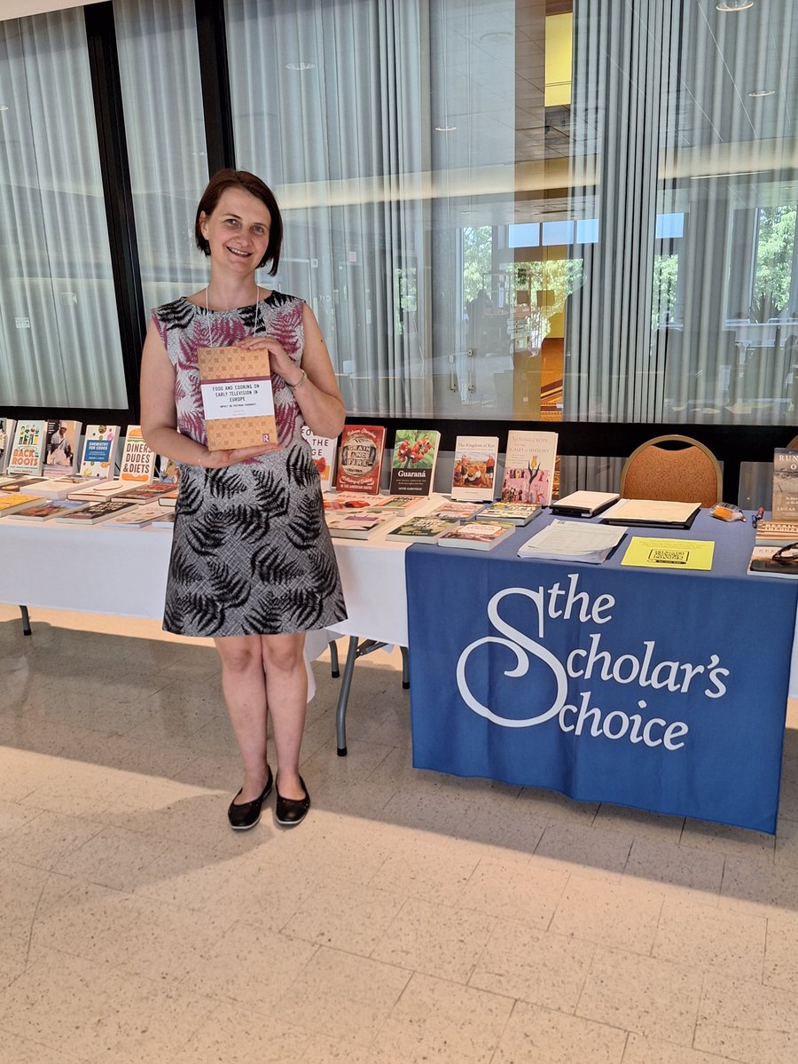 At our @ASFS_org exhibit we've met author @anatominc Ana Tominc, pictured below with her book , Food and Cooking on Early Television in Europe: Impact on Postwar Foodways, published by @routledgebooks  #FoodStudies