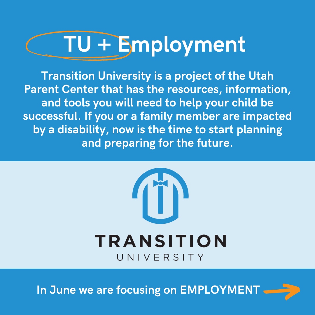 utparentcenter's tweet image. June is here &amp;amp; our next FREE Transition University training is around the corner. This month we are are focusing on Employment. SWIPE ➡️ to get all the details.

#employment #vocationalrehabilitation #dspd #customizedemployment