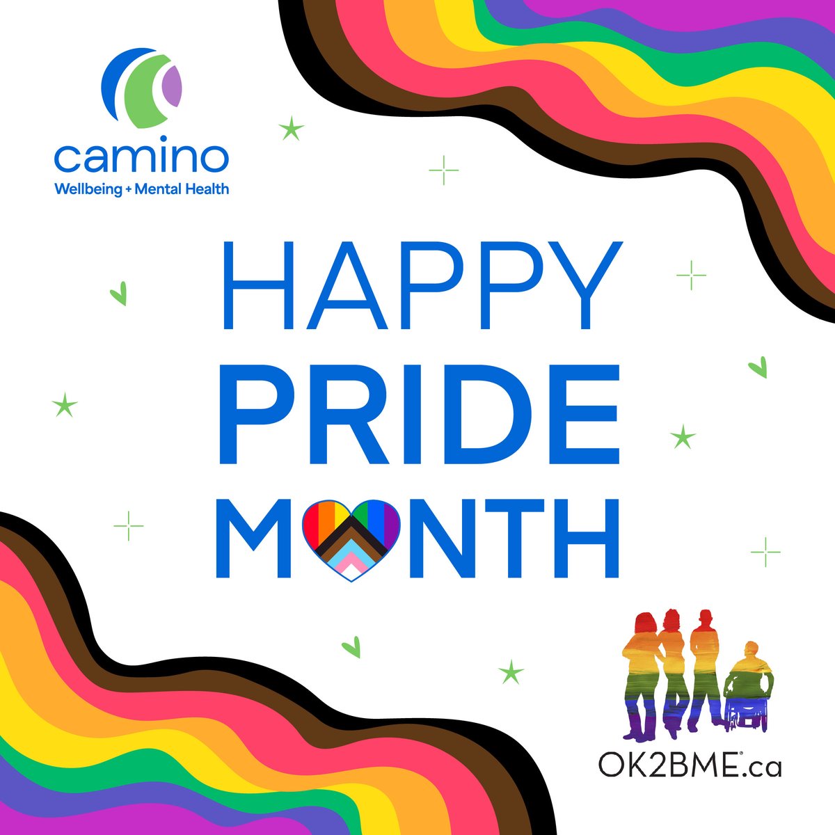 [Follow @CaminoWellbeing. This account will be inactive soon.] It’s Pride Month! 🌈 Camino is proud to be the home of OK2BME, providing mental health supports for the 2SLGBTQIA+ community in Waterloo Region. Make sure to follow @OK2BMEca to keep up with events and more!