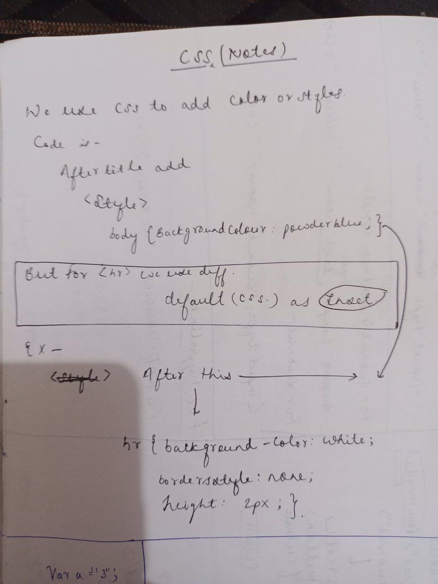 adityakrx's tweet photo. Day 2: HTML & CSS Basics
๐Today I had an exam from 3.30 to 6.30 and when I got back, there was no electricity. However, I didn't let that stop me. I decided to watch my downloaded lecture on HTML and CSS and written some notes on my copy. It's been a tiring day.
#101DaysOfCode https://t.co/95EX5B2RRw