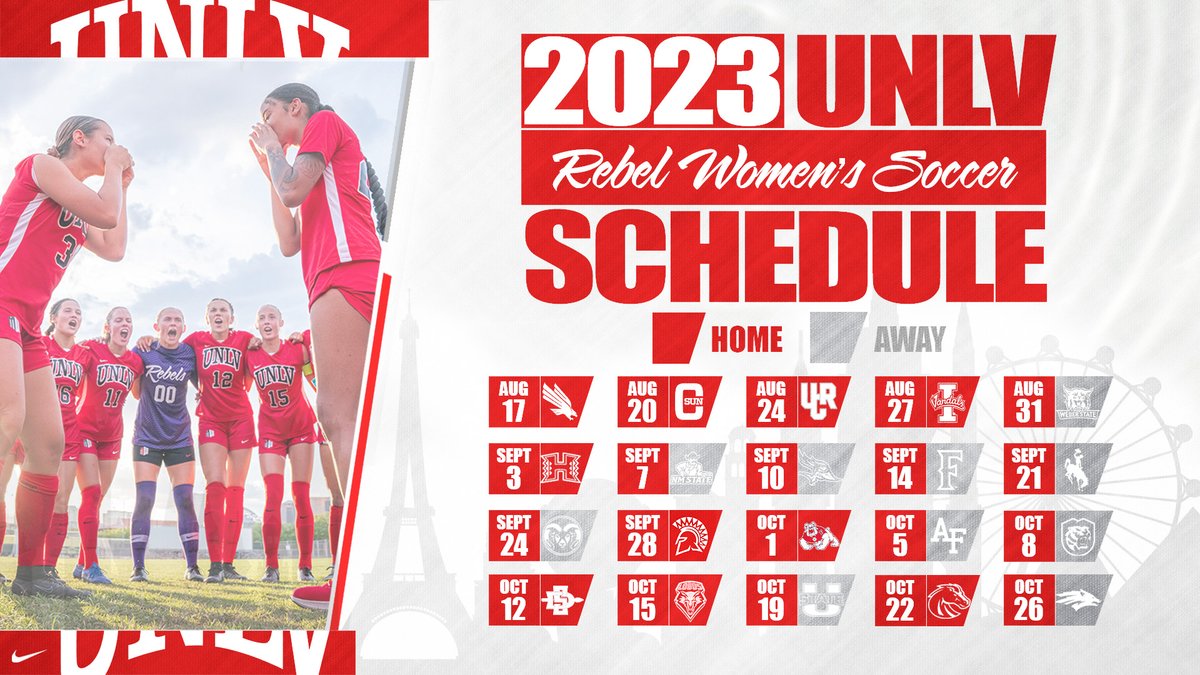 UNLVwSoccer's tweet image. 🚨2023 SCHEDULE ALERT‼️🚨 Who's ready for some Rebel soccer⁉️ 🙌 We can't wait to get back in front of the home crowd at Peter Johann Memorial Field on August 17 to kick off our 10-game home schedule‼️⚽️🔴⚫️ #BEaREBEL

🗓️ Full schedule ➡️ bit.ly/3C9h66Y
