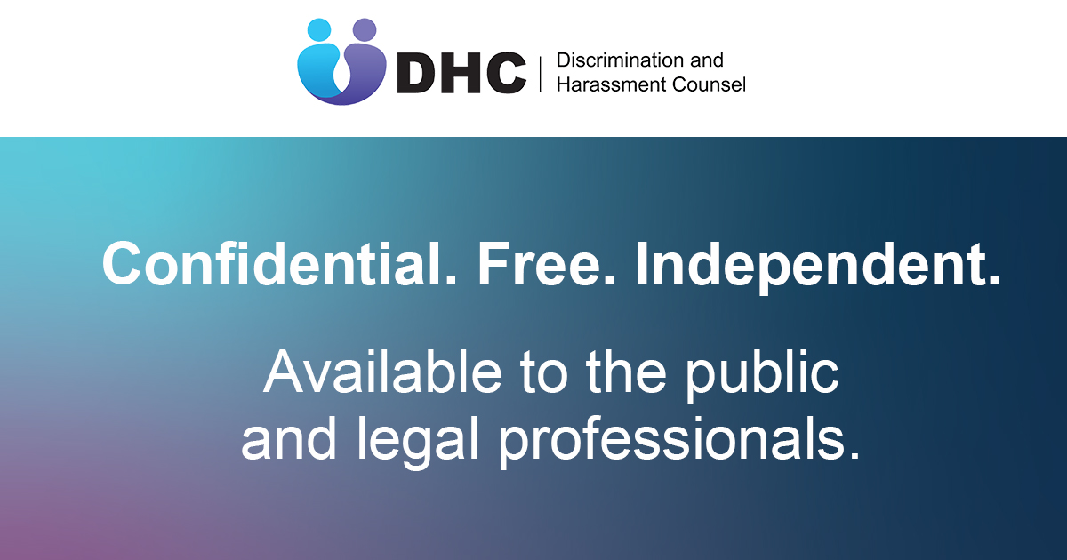 LawSocietyLSO's tweet photo. If you’ve experienced or witnessed discrimination or harassment by a lawyer, paralegal or lawyer licensing candidate, contact the #DHC. We can help. Learn more: https://t.co/zYH9VtReiv #SafeLegalSpaces https://t.co/G5FcvRBpMU