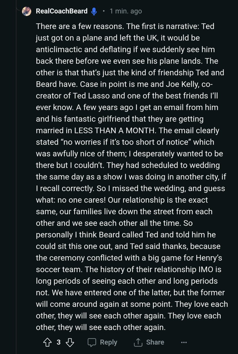 brendan really said with his whole chest that ted wasn't at beard's wedding because of henry's soccer game lolllllll