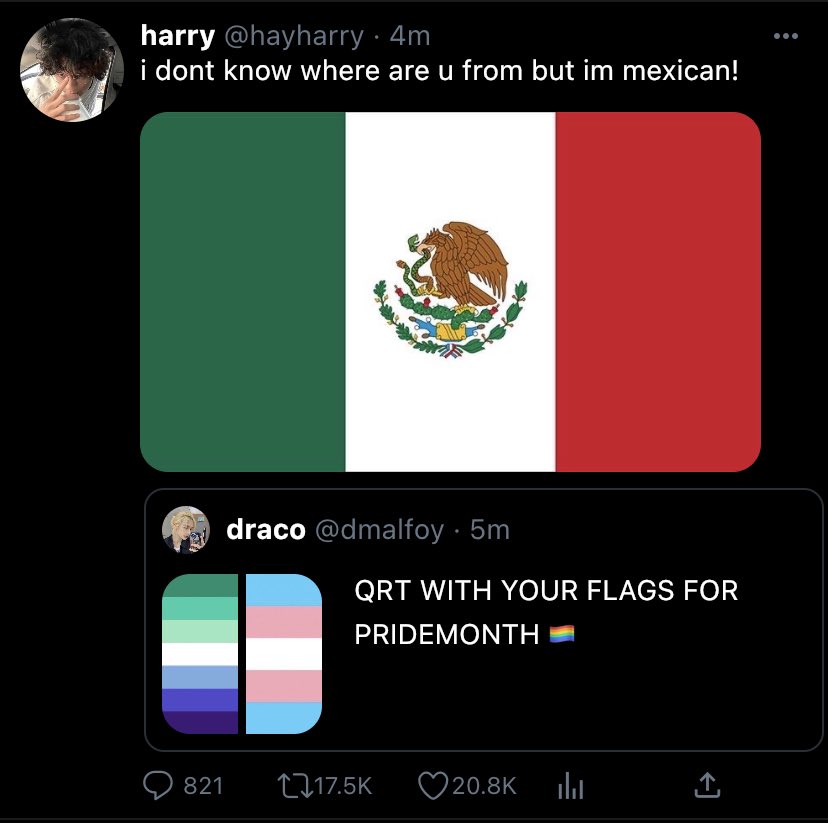 — drarry socmed au !
where draco tweets his flags and harry is the funniest person ever