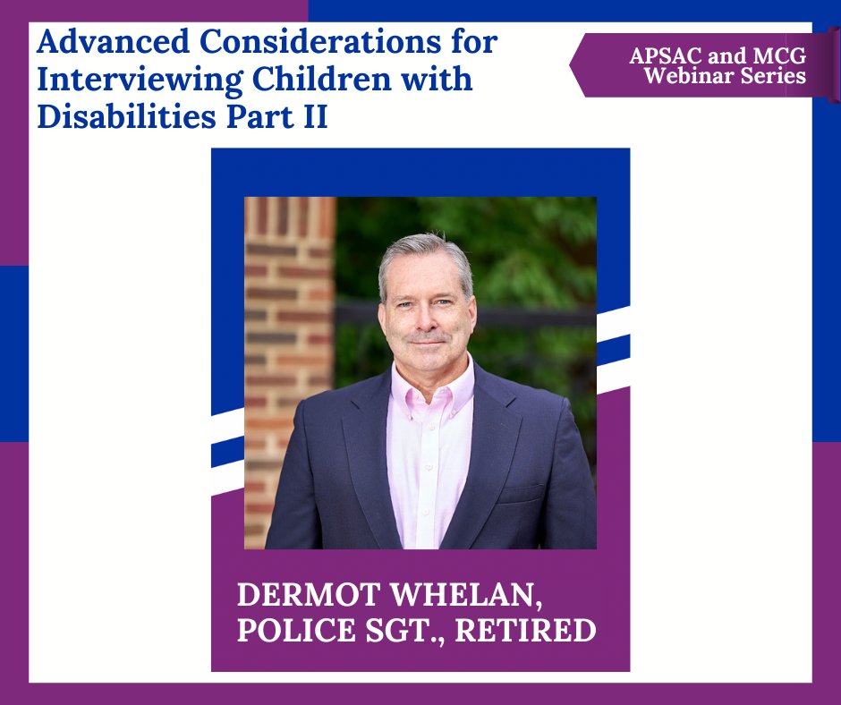 💬 June 6th! Interviewing Children with Disabilities Webinar Series Continues
Presented by APSAC and MCG
More Information Here ⬇️
conta.cc/3qgy14R
#APSAC #TheNYFoundling #StrengheningPracticeThroughKnowledge #MCG #Webinar