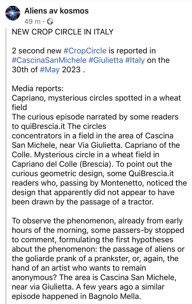 CroppieCoffee's tweet photo. Why are they always in Wiltshire? π€·ββοΈ Theyβre not. Just most are π More #CropCircles have been found in Italy
#ufotwitter #CropCircle #Croppie https://t.co/VZTSEpy3DA