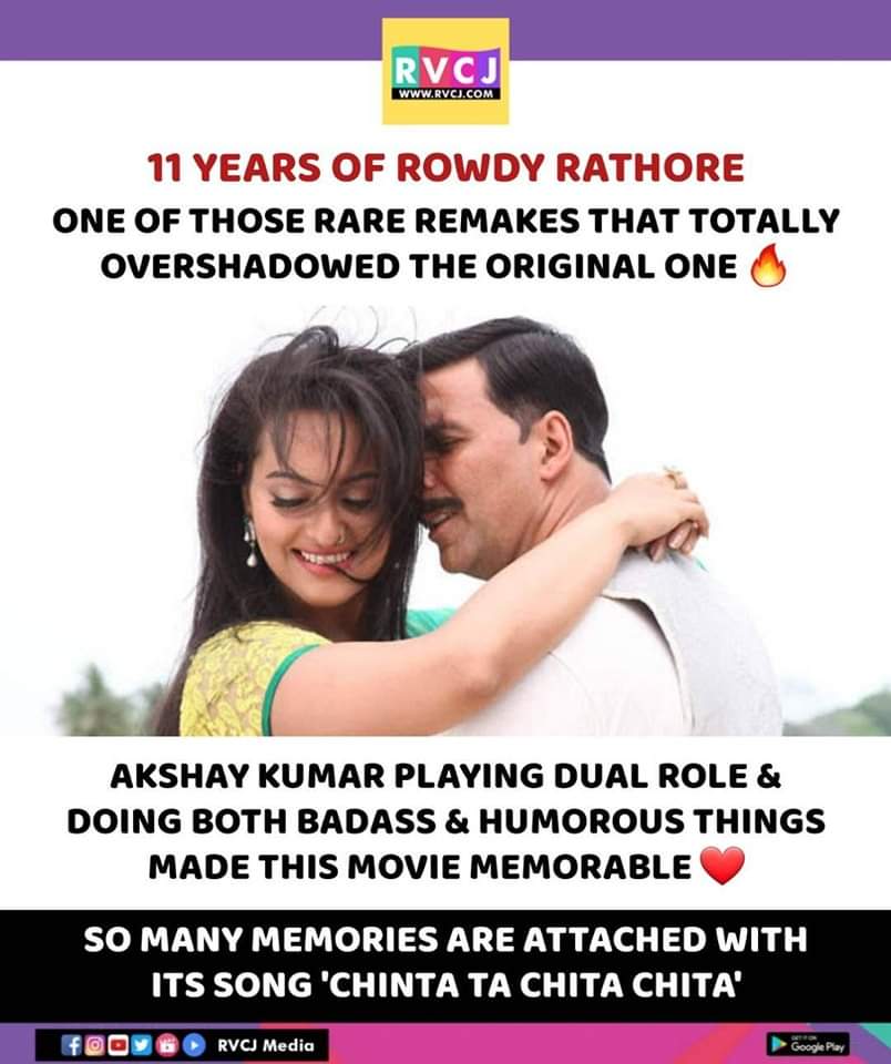 rvcjmovies's tweet photo. 11 Years of Rowdy Rathore!
#rowdyrathore #akshaykumar #sonakshisinha #prabhudeva #bollywood #rvcjmovies @akshaykumar @PDdancing https://t.co/OmsyQiRmPA