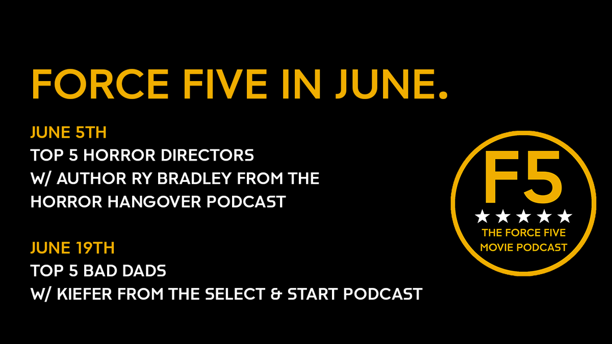 Another banger lineup in June!

On the 5th, <a href="/RyanB4890/">LettheRyanOneIn</a>  from the @HorrorHangover_ podcast and I talk about our TOP 5 HORROR DIRECTORS!

On the 19th (just a day after Father's Day) <a href="/DannyVegito/">Keifer</a> from the <a href="/SelectPodStart/">Select and Start</a> and I talk TOP 5 BAD DADS!