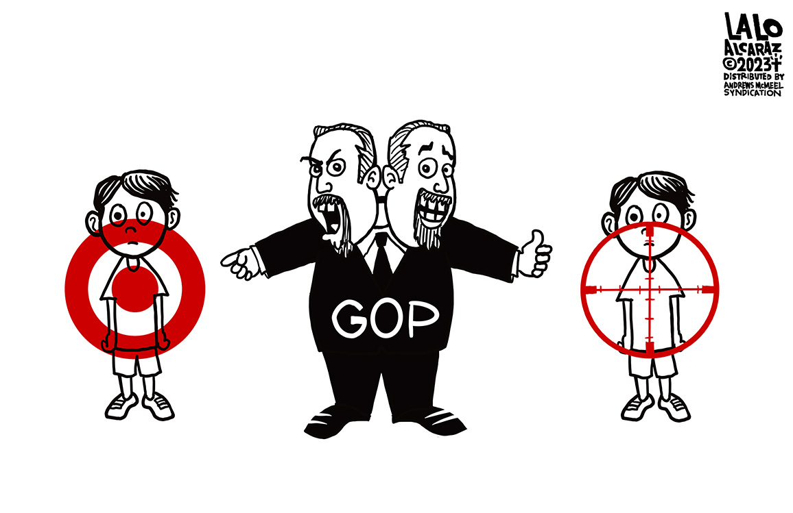 Targets of right wing hypocrisy! Please share #laloalcaraz cartoons #pride #BanAssaultWeapons