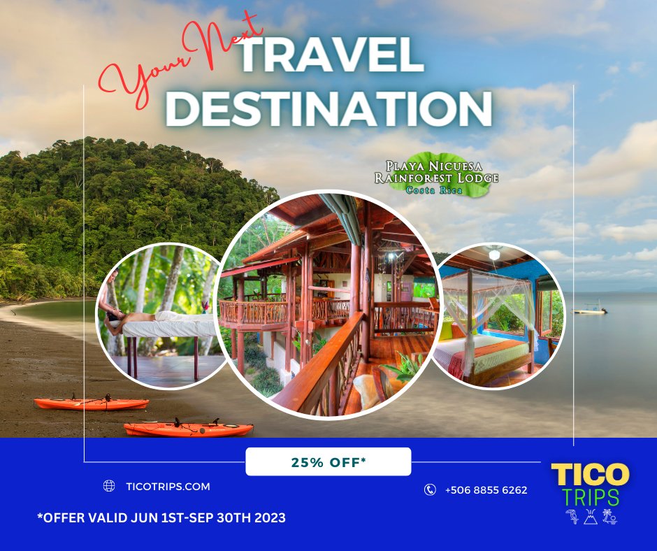 BOOK NOW! This deal won't be around long.  25% OFF applies to Playa Nicuesa Lodge Standard rooms from June 1st to September 30th.  Send us an email to reservations@ticotrips.com or call us +506 8855-6262.

#ticotrips #costaricatravel #visitcostarica #osapeninsula