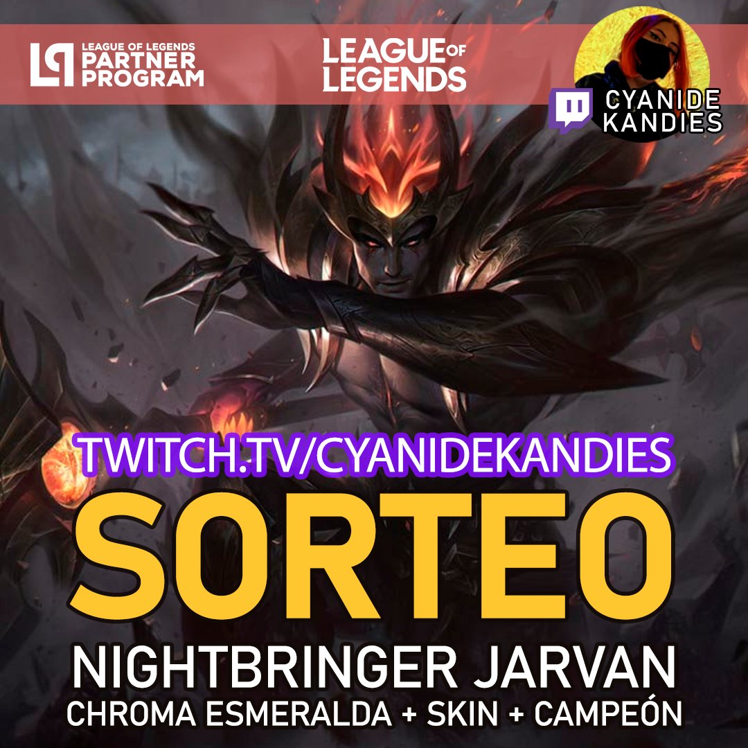 🌗 SORTEO NIGHTBRINGER JARVAN (LOL) 🌗

Para participar, sígueme y:  

💜Like a éste tweet 
💬Etiqueta a un amigo  

Saco 5 ganadores el  5/6  y el resto los rifo en Twitch 

#LeaguePartner
<a href="/lollatam/">League of Legends LATAM</a>