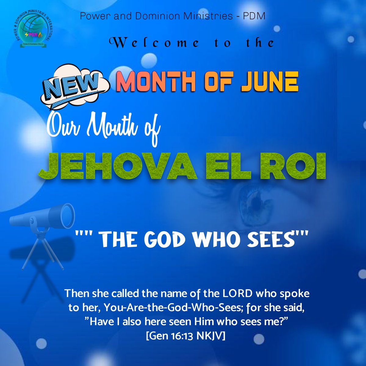 MosesMoseemm's tweet photo. WELCOME to the Month of June 2023🎊🎊. Our Month of JEHOVA EL ROI, The God Who Sees.
May God see you through this Month
May God see and intervene for you
May God see your enemies and Scatter them
May God see you into celebration, in Jesus Mighty Name, it is done!
#PDMNairobi https://t.co/EnUKJQmk7K