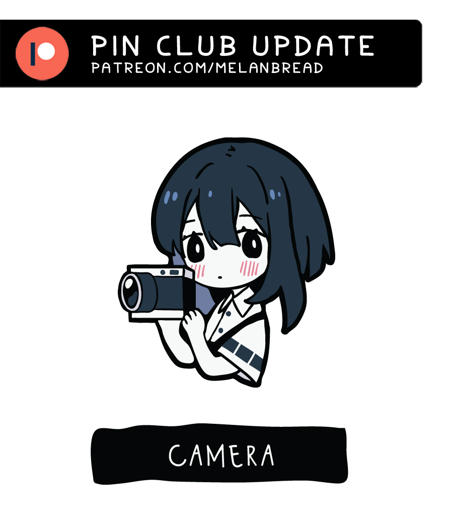 July's Patreon theme is "Camera" featuring a character who works silently in the dark clutter of her studio. This month's merch will be a pin, matte postcard, glossy holographic sticker sheet, and a vinyl diecut sticker! Pledge during the month of July 2023 to get it shipped.⁣⁣