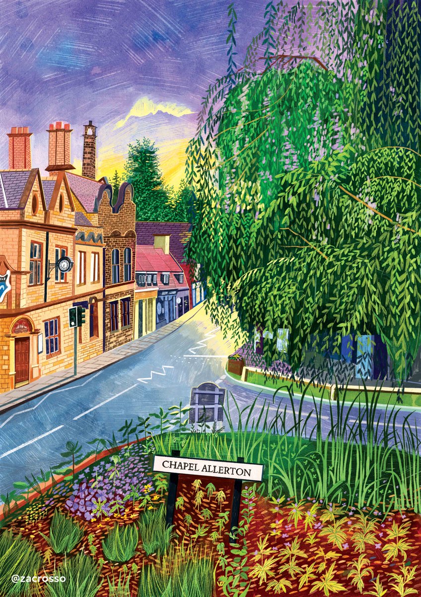 It's Chapel Allerton! The most gorgeous little Leeds suburb blessed with the biggest central willow. Always a pleasure to visit and a joy to paint. #Leeds #chapelallerton