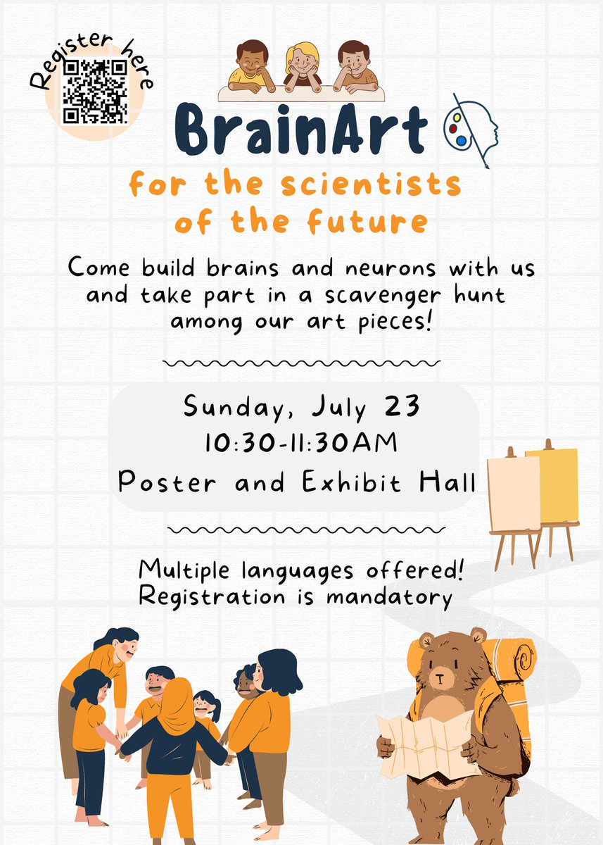 📢We will be offering activities for kids at OHBM, in multiple languages, around neuroimaging and our exhibition topic. Come build brains and take part in a scavenger hunt among art pieces!

⏰July 23 10:30-11:30am
📍Poster and Exhibit Hall
👉Register here forms.gle/YKsBv9qrkyuQt9…