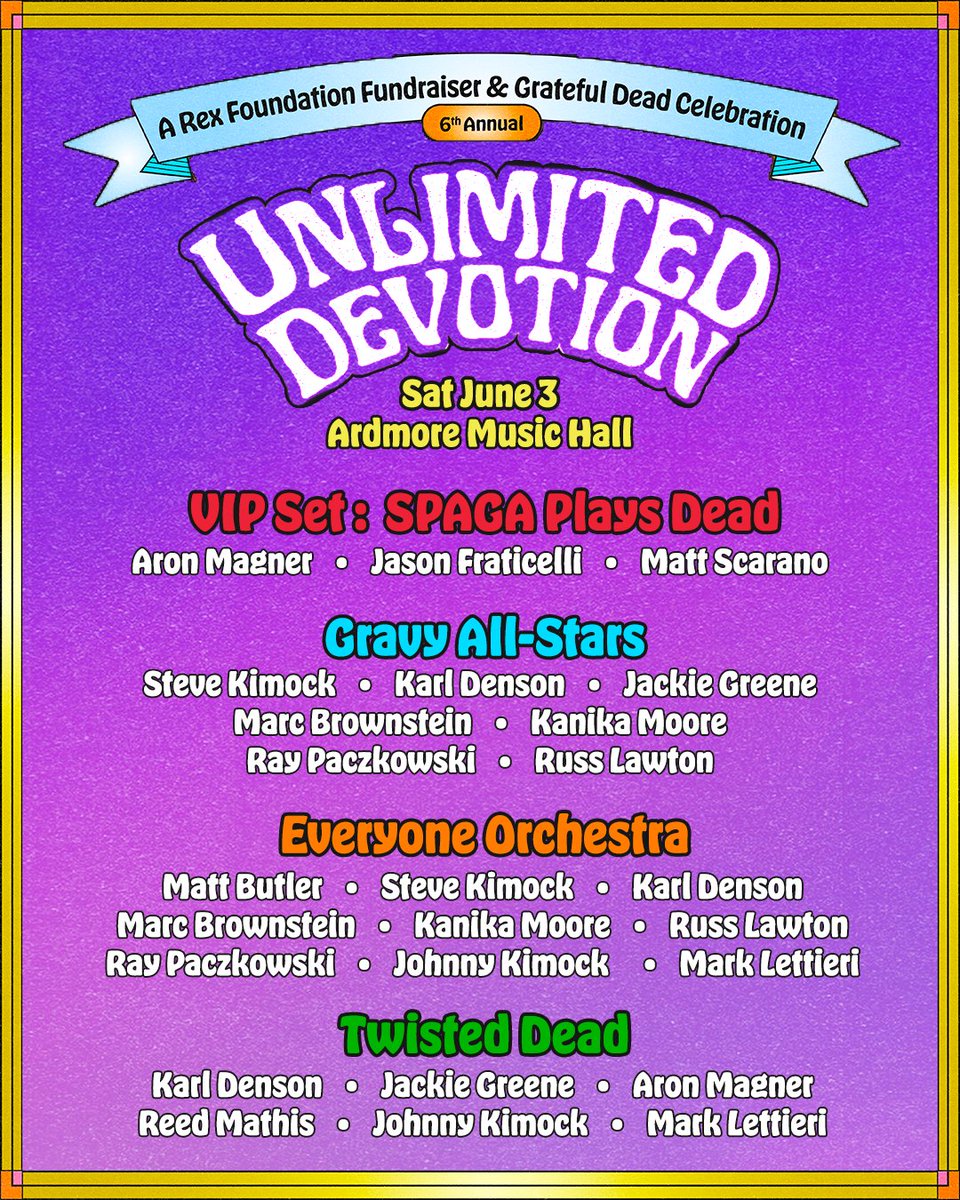 Starting tomorrow, an incredible weekend at Ardmore Music Hall -- good times and great music in support of Rex. It's becoming a beloved annual tradition -- be there! wl.seetickets.us/event/Unlimite… @ArdmoreMusicPA