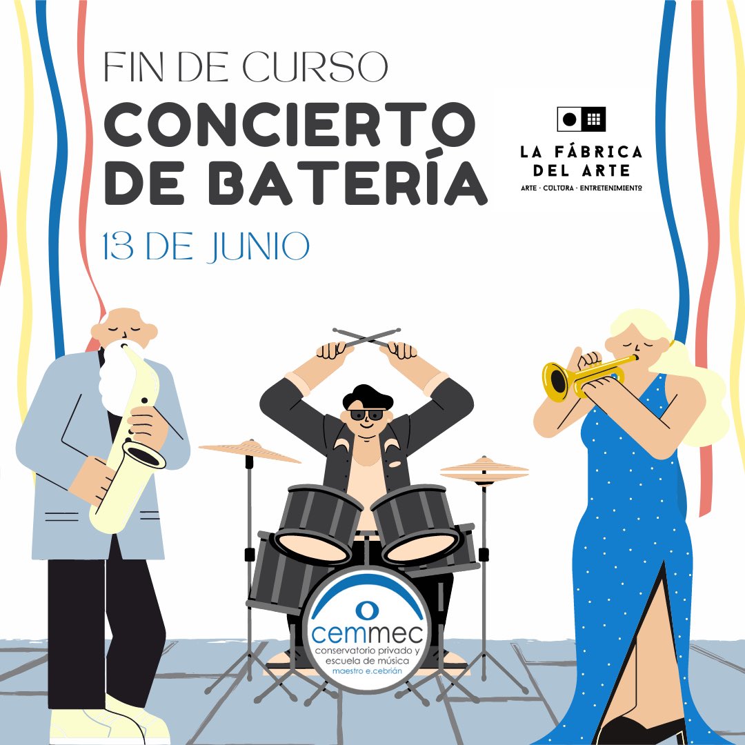 cemmecjaen's tweet photo. 💙¡CONCIERTO de BATERÍA de FIN DE CURSO!🥳
¡Qué ilusión poder mostrar el trabajo de todo el año! Y es que ya estamos rozando con los dedos el fin de este curso 22/23🥺
🗓️13 de junio a las 19 h
.
📍Gracias @lafabricadelarte🤍
.
#orgullocemmec #cemmec #lafabricadelarte https://t.co/81I1SPEIfr