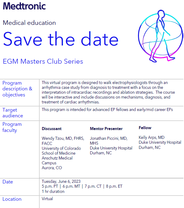 One of the most fun EP sessions to all #EPeeps: EGM Masters Club! Join us next Tuesday June 6 at 7 pm CST with Drs. <a href="/kellyarps/">Kelly Arps, MD</a> <a href="/JonPicciniSr/">Jonathan Piccini, MD, MHS</a> and Wendy Tzou. bit.ly/3OQLPh0
<a href="/narrowQRS/">JMC</a> <a href="/DrRoderickTung/">Roderick Tung</a> <a href="/MDT_EPAblation/">Medtronic Cardiac Ablation</a> <a href="/MDT_Cardiac/">Medtronic Cardiac</a> #MedtronicEmployee