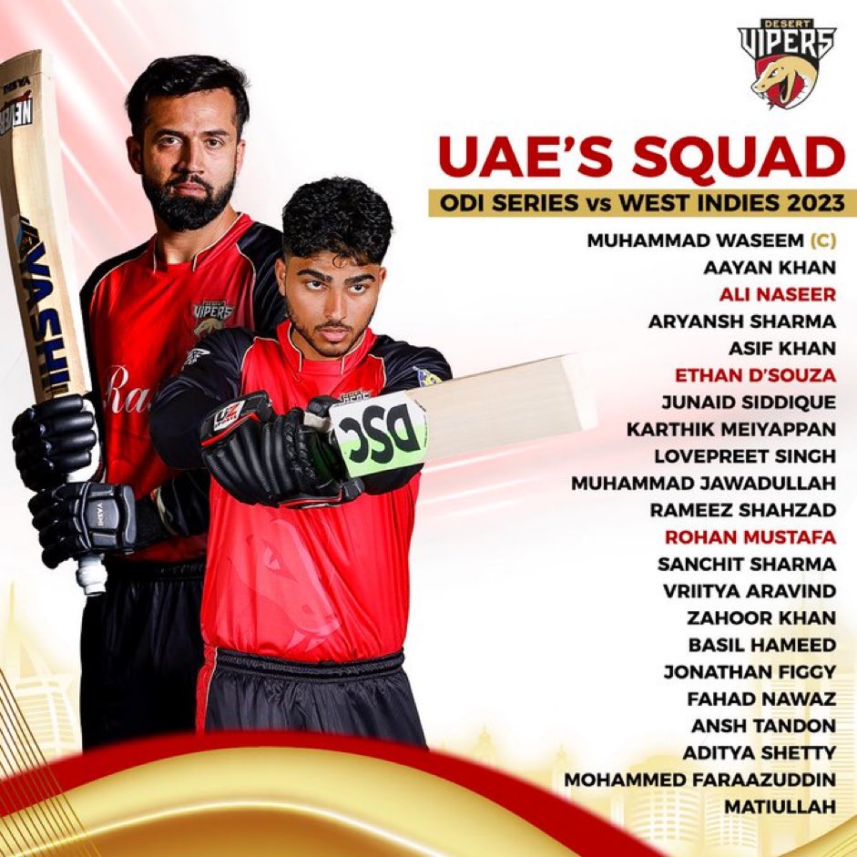 UAE SQUAD announced for #UAEvsWI