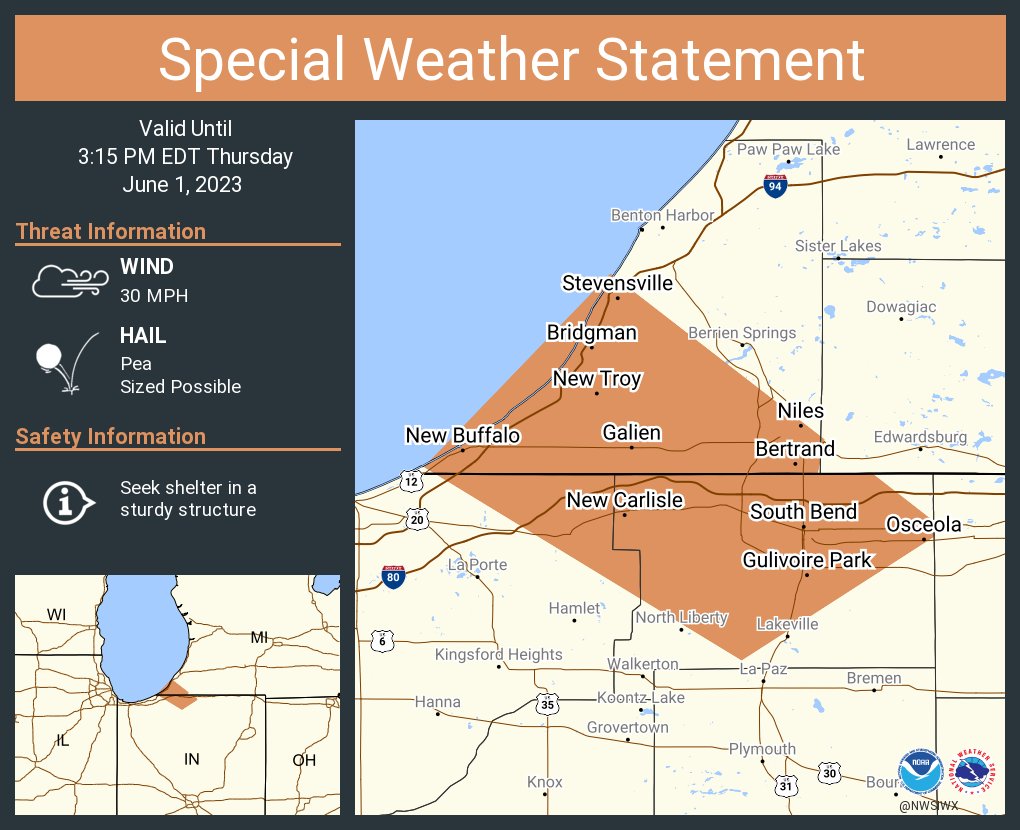 NWS Northern Indiana on Twitter "A special weather statement has been