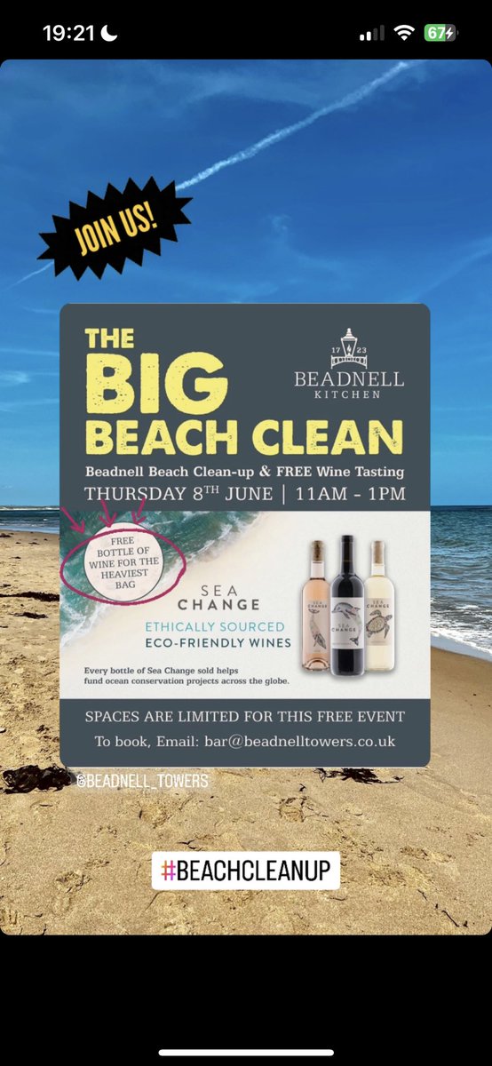 If you’re in and around Beadnell on 8 June why not head along and get involved in our big beach clean with @Beadnell_Towers and a FREE wine tasting event To book see email ⬇️ #beachclean #Northumberland #EnvironmentDay23 #Coastal